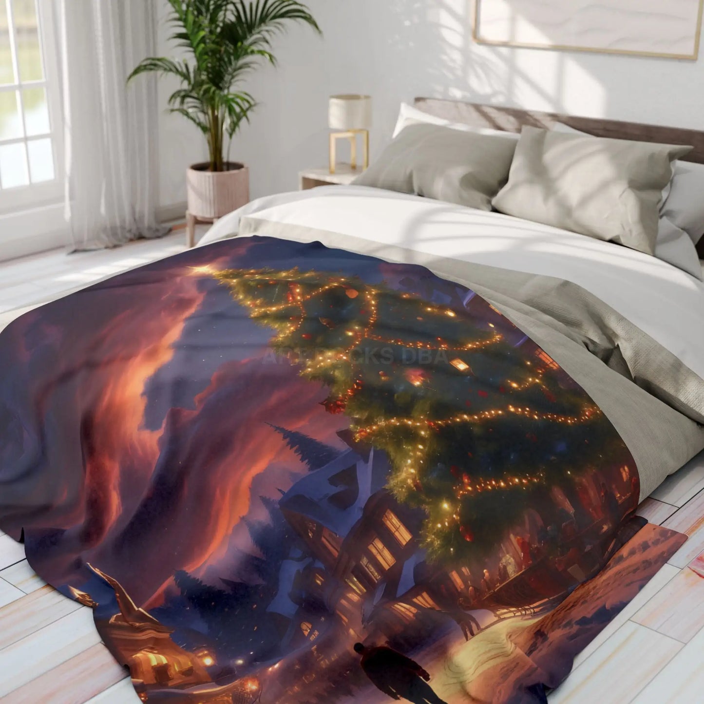 Cozy Christmas Scene Fleece Blanket – Perfect for Holiday Decor Christmas Gift Snuggling Up Home Comfort and Winter