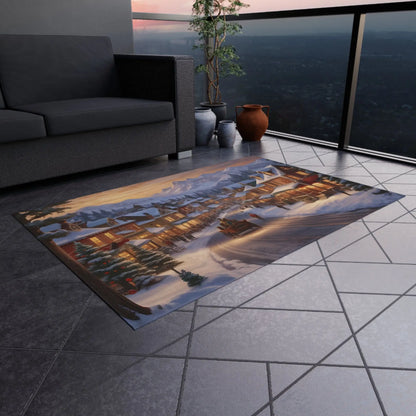 Cozy Christmas Town Painting Style Outdoor Rug Holiday Decor Winter Outdoor Mat Christmas Gift Patio Rug Seasonal