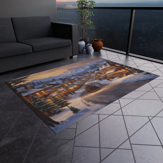 Cozy Christmas Town Painting Style Outdoor Rug Holiday Decor Winter Outdoor Mat Christmas Gift Patio Rug Seasonal