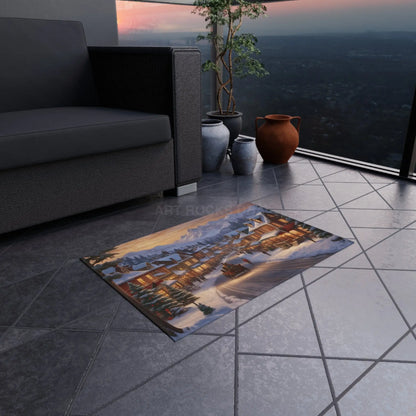 Cozy Christmas Town Painting Style Outdoor Rug Holiday Decor Winter Outdoor Mat Christmas Gift Patio Rug Seasonal