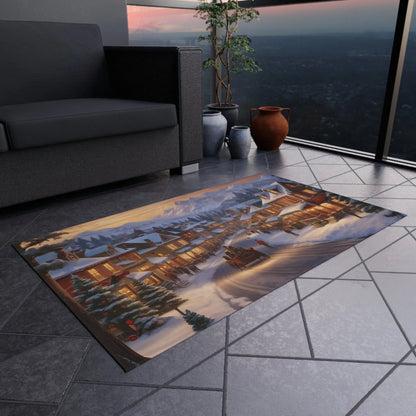 Cozy Christmas Town Painting Style Outdoor Rug Holiday Decor Winter Outdoor Mat Christmas Gift Patio Rug Seasonal
