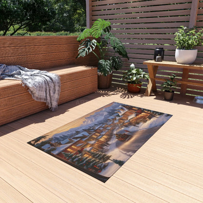 Cozy Christmas Town Painting Style Outdoor Rug Holiday Decor Winter Outdoor Mat Christmas Gift Patio Rug Seasonal