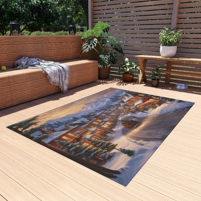 Cozy Christmas Town Painting Style Outdoor Rug Holiday Decor Winter Outdoor Mat Christmas Gift Patio Rug Seasonal