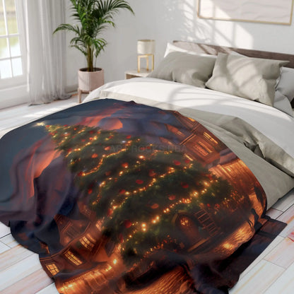 Cozy Christmas Tree in Town Square Arctic Fleece Blanket Holiday Decor Seasonal Gift Warm Throw Blanket Christmas Tree