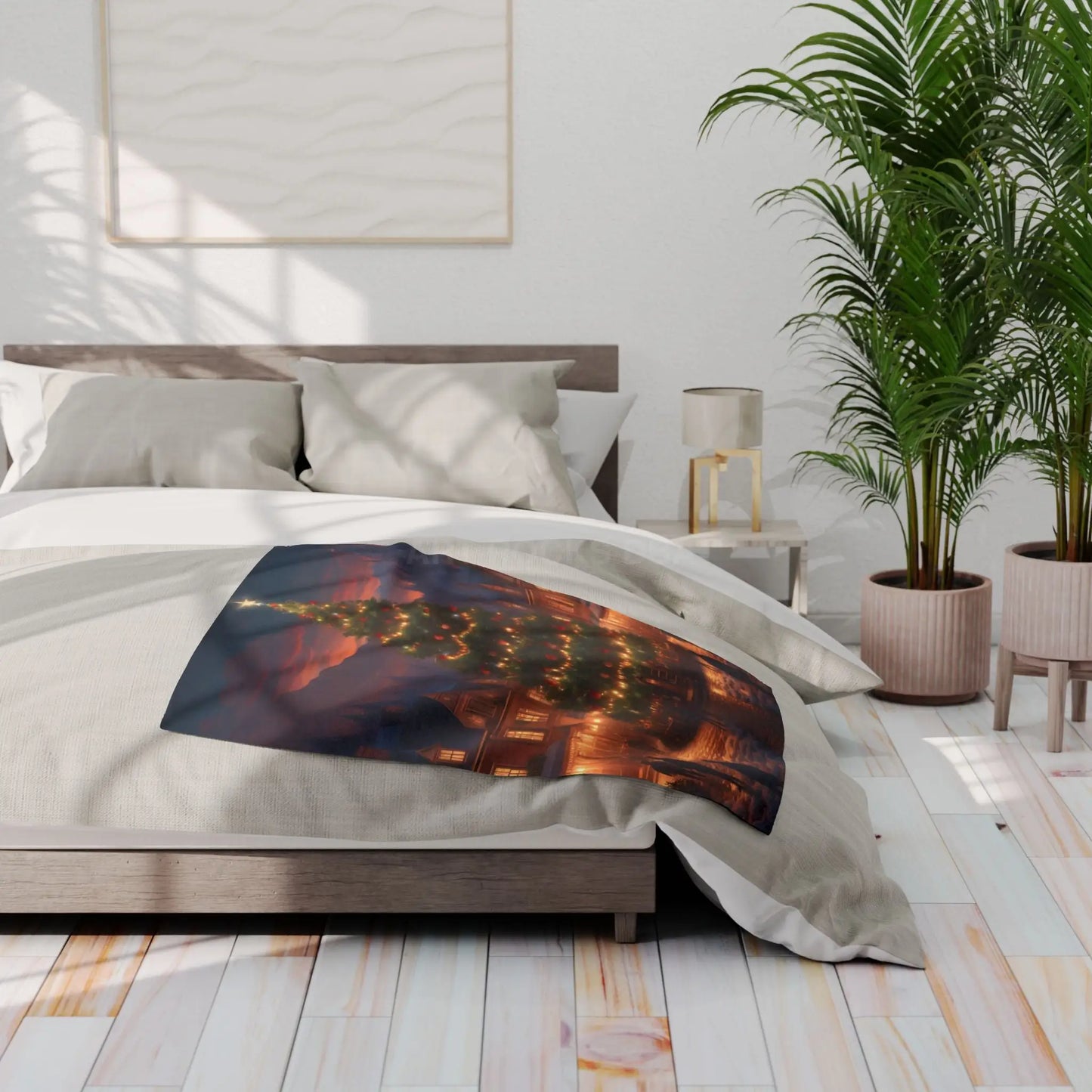 Cozy Christmas Tree in Town Square Arctic Fleece Blanket Holiday Decor Seasonal Gift Warm Throw Blanket Christmas Tree