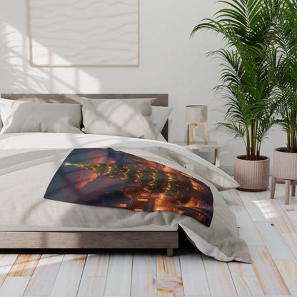 Cozy Christmas Tree in Town Square Arctic Fleece Blanket Holiday Decor Seasonal Gift Warm Throw Blanket Christmas Tree