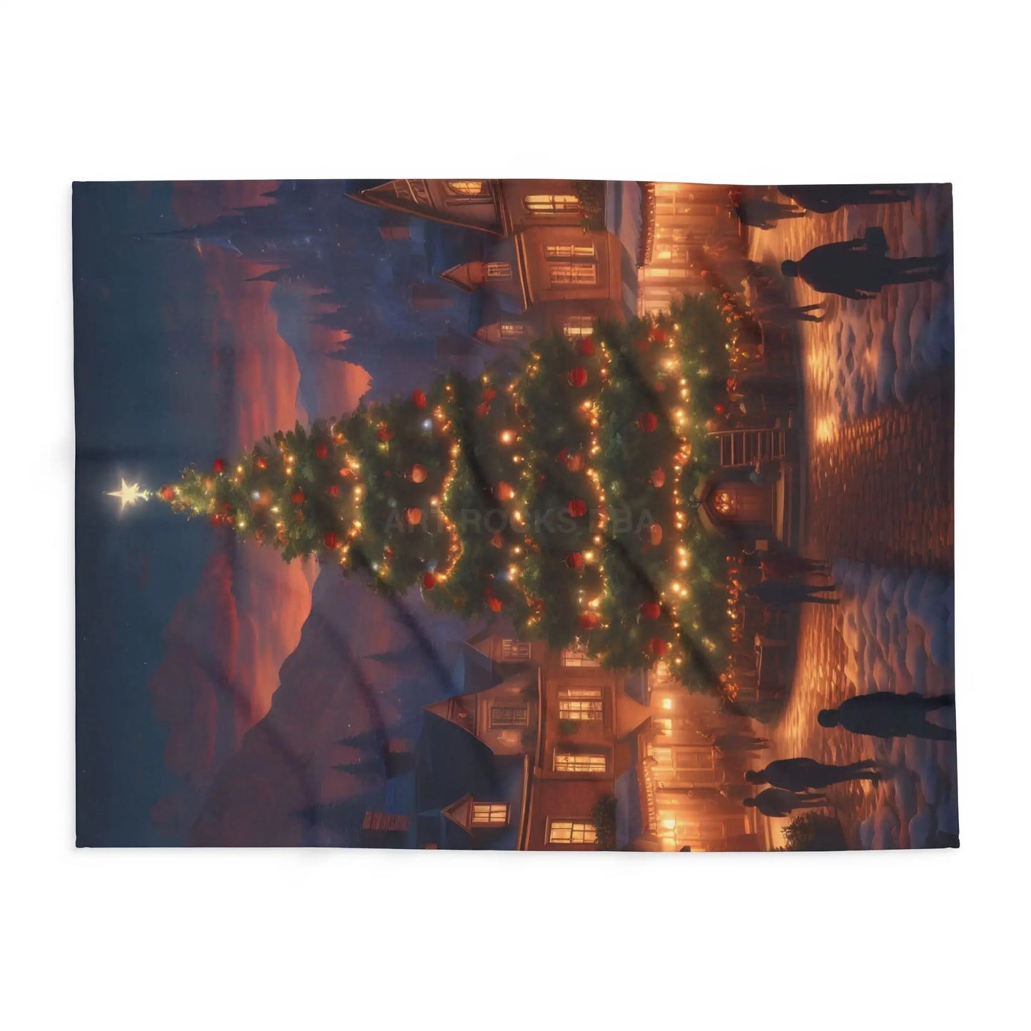 Cozy Christmas Tree in Town Square Arctic Fleece Blanket Holiday Decor Seasonal Gift Warm Throw Blanket Christmas Tree