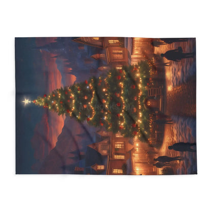 Cozy Christmas Tree in Town Square Arctic Fleece Blanket Holiday Decor Seasonal Gift Warm Throw Blanket Christmas Tree