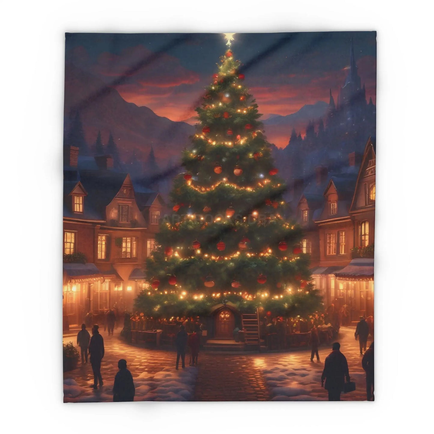 Cozy Christmas Tree in Town Square Arctic Fleece Blanket Holiday Decor Seasonal Gift Warm Throw Blanket Christmas Tree