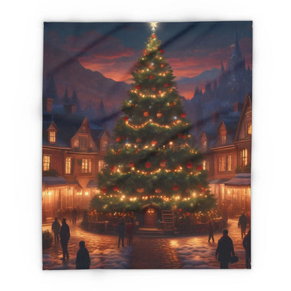 Cozy Christmas Tree in Town Square Arctic Fleece Blanket Holiday Decor Seasonal Gift Warm Throw Blanket Christmas Tree