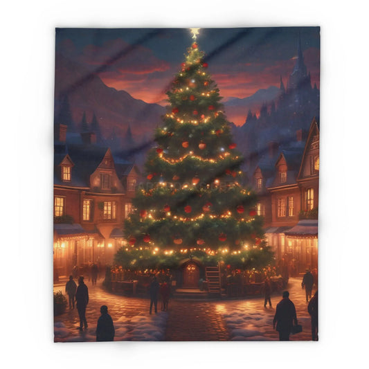 Cozy Christmas Tree in Town Square Arctic Fleece Blanket Holiday Decor Seasonal Gift Warm Throw Blanket Christmas Tree