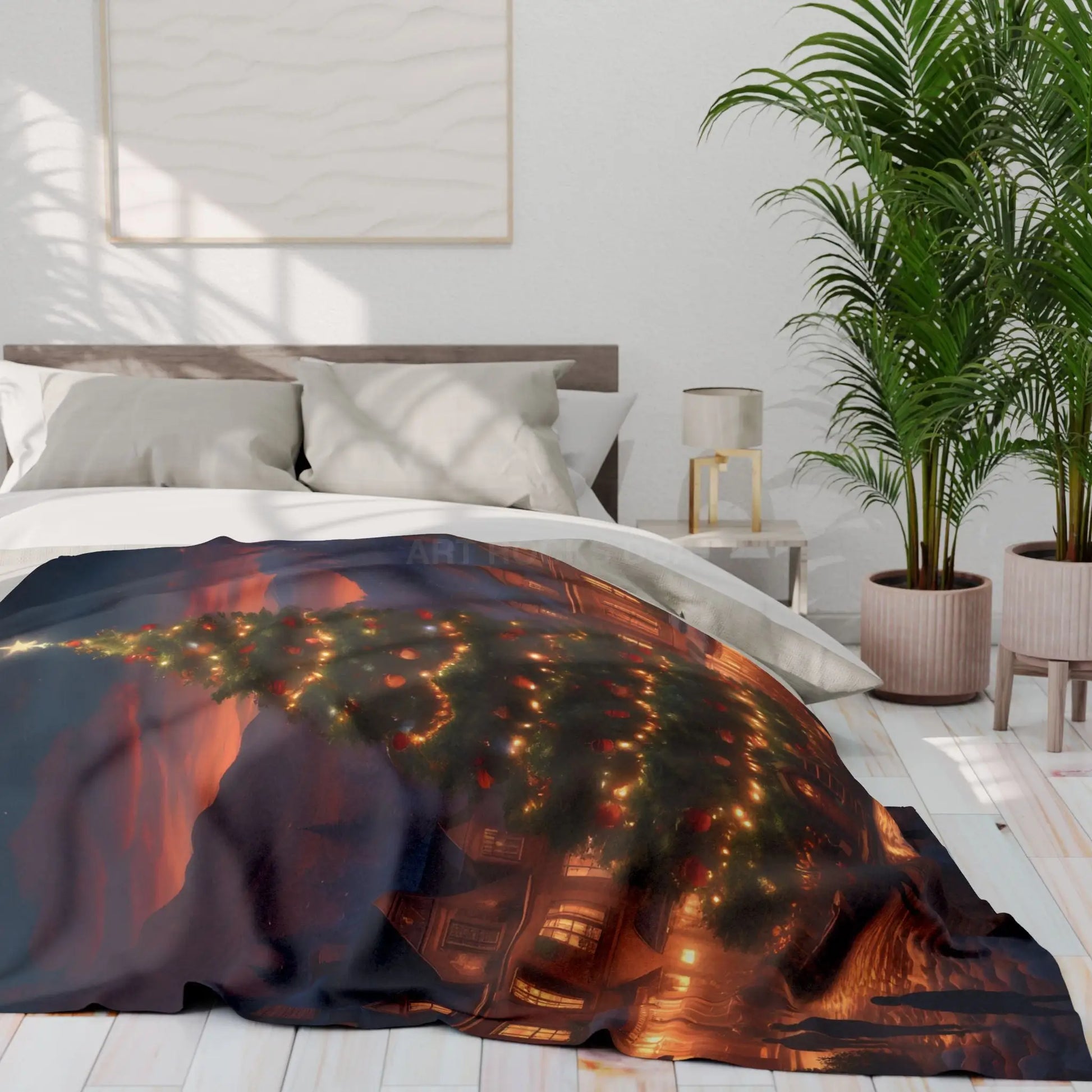 Cozy Christmas Tree in Town Square Arctic Fleece Blanket Holiday Decor Seasonal Gift Warm Throw Blanket Christmas Tree