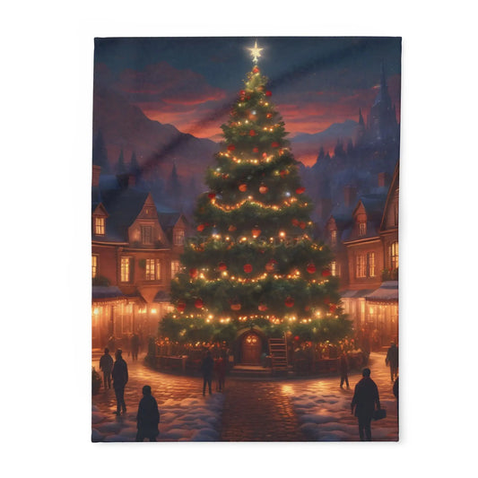 Cozy Christmas Tree in Town Square Arctic Fleece Blanket Holiday Decor Seasonal Gift Warm Throw Blanket Christmas Tree