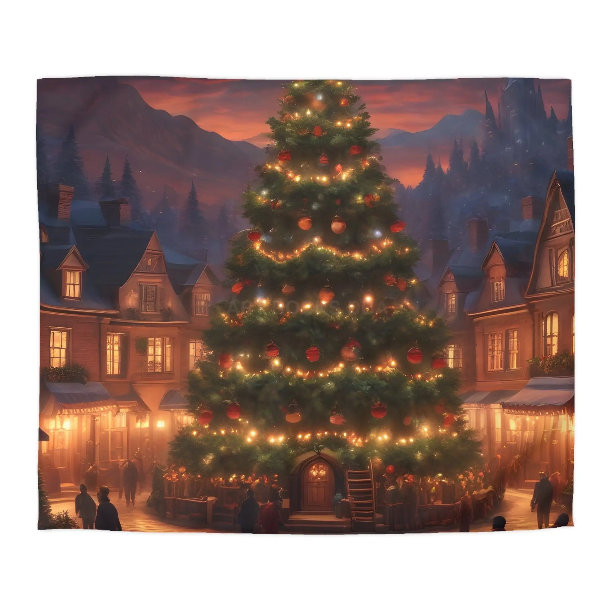 Cozy Christmas Tree in Town Square Microfiber Duvet Cover Holiday Bedding Christmas Decor Winter Wonderland Yuletide