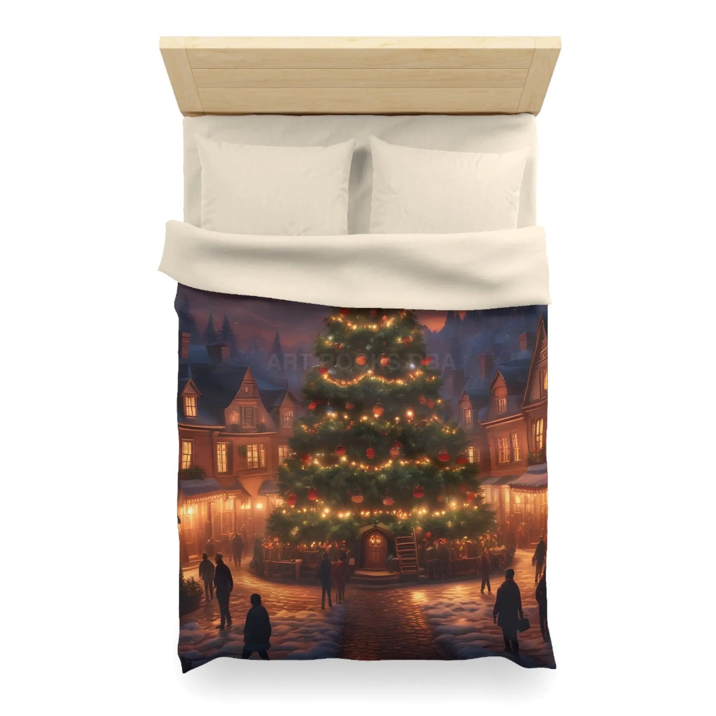 Cozy Christmas Tree in Town Square Microfiber Duvet Cover Holiday Bedding Christmas Decor Winter Wonderland Yuletide