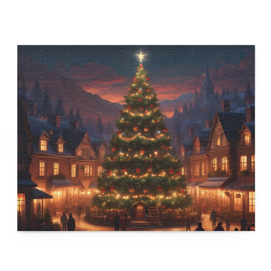 Cozy Christmas Tree Village Holiday Jigsaw Puzzle- (120/252/500 pieces) - 14’’ × 11’’ (252 pcs) - Puzzle