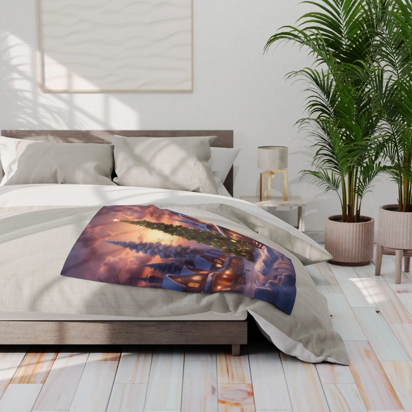 Cozy Christmas Winter Arctic Fleece Blanket with Christmas Tree Design Holiday Decor Gift for Her Warm Throw Seasonal