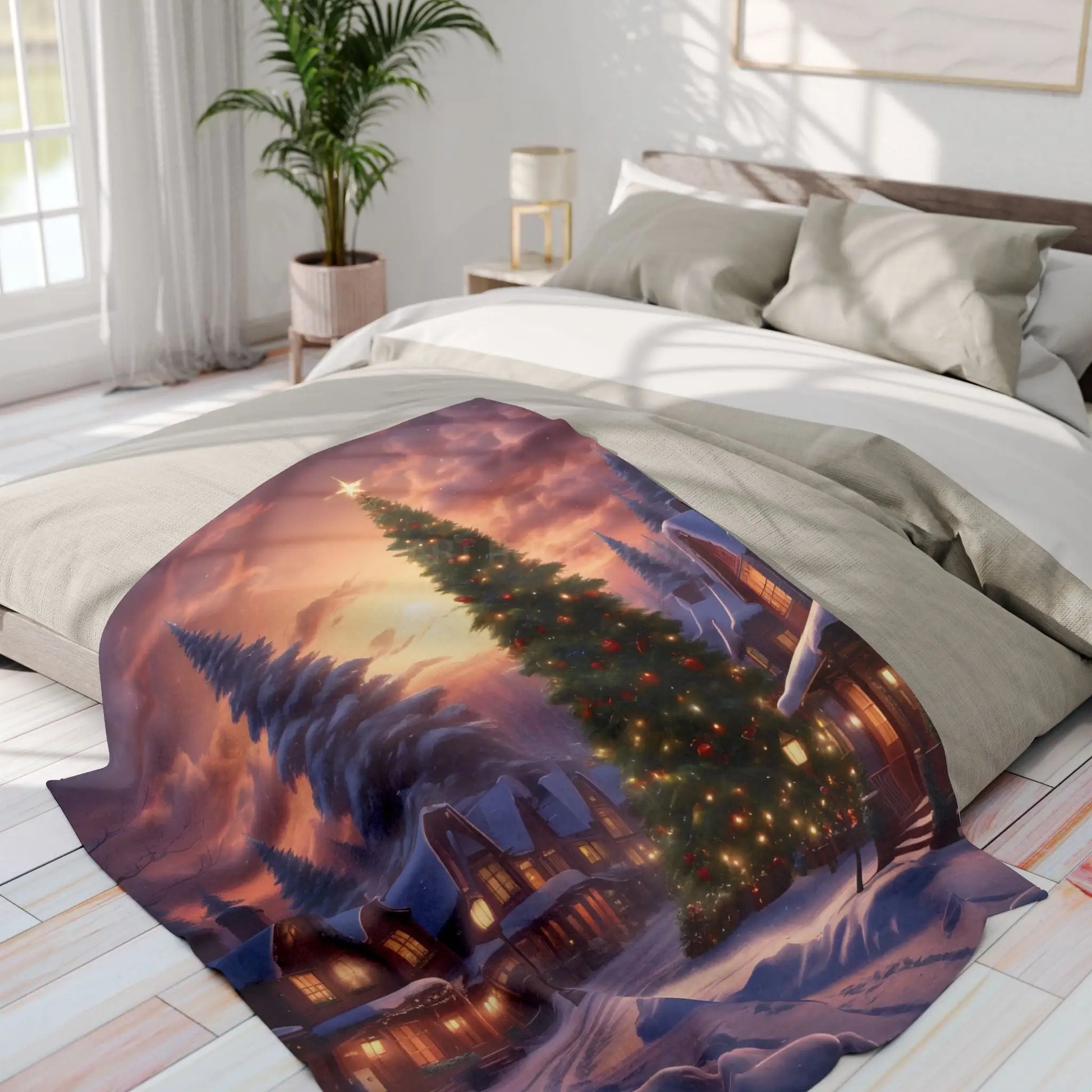 Cozy Christmas Winter Arctic Fleece Blanket with Christmas Tree Design Holiday Decor Gift for Her Warm Throw Seasonal