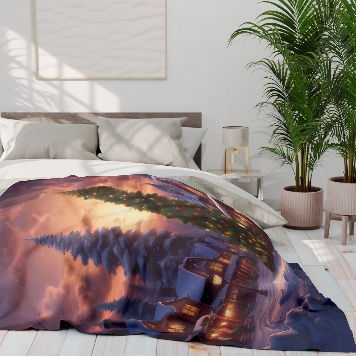 Cozy Christmas Winter Arctic Fleece Blanket with Christmas Tree Design Holiday Decor Gift for Her Warm Throw Seasonal