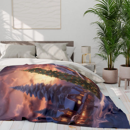 Cozy Christmas Winter Arctic Fleece Blanket with Christmas Tree Design Holiday Decor Gift for Her Warm Throw Seasonal