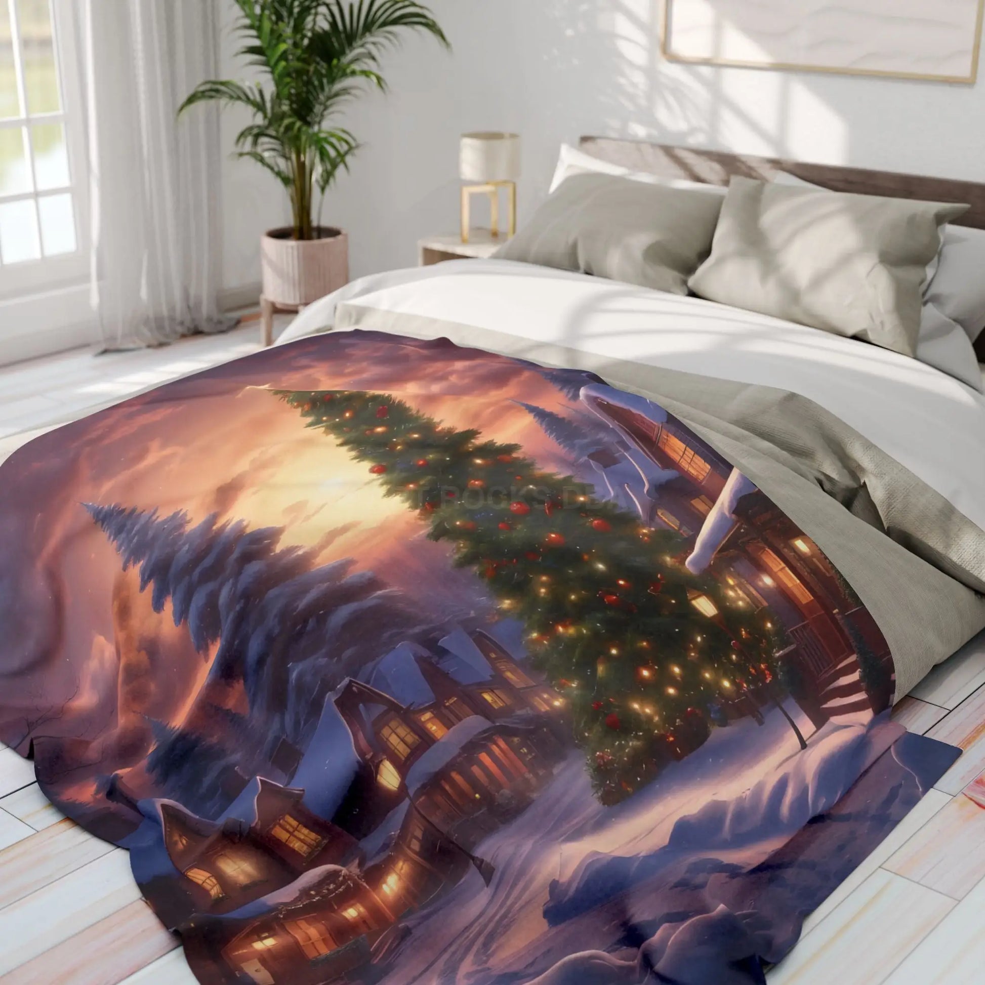 Cozy Christmas Winter Arctic Fleece Blanket with Christmas Tree Design Holiday Decor Gift for Her Warm Throw Seasonal