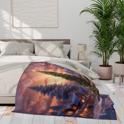 Cozy Christmas Winter Arctic Fleece Blanket with Christmas Tree Design Holiday Decor Gift for Her Warm Throw Seasonal
