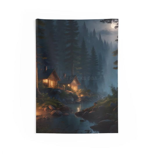 Cozy Forest Cabin Wall Tapestry Woodland Home Decor Nature Wall Art Rustic Tapestry Cabin Vibes Decor Bohemian Tapestry