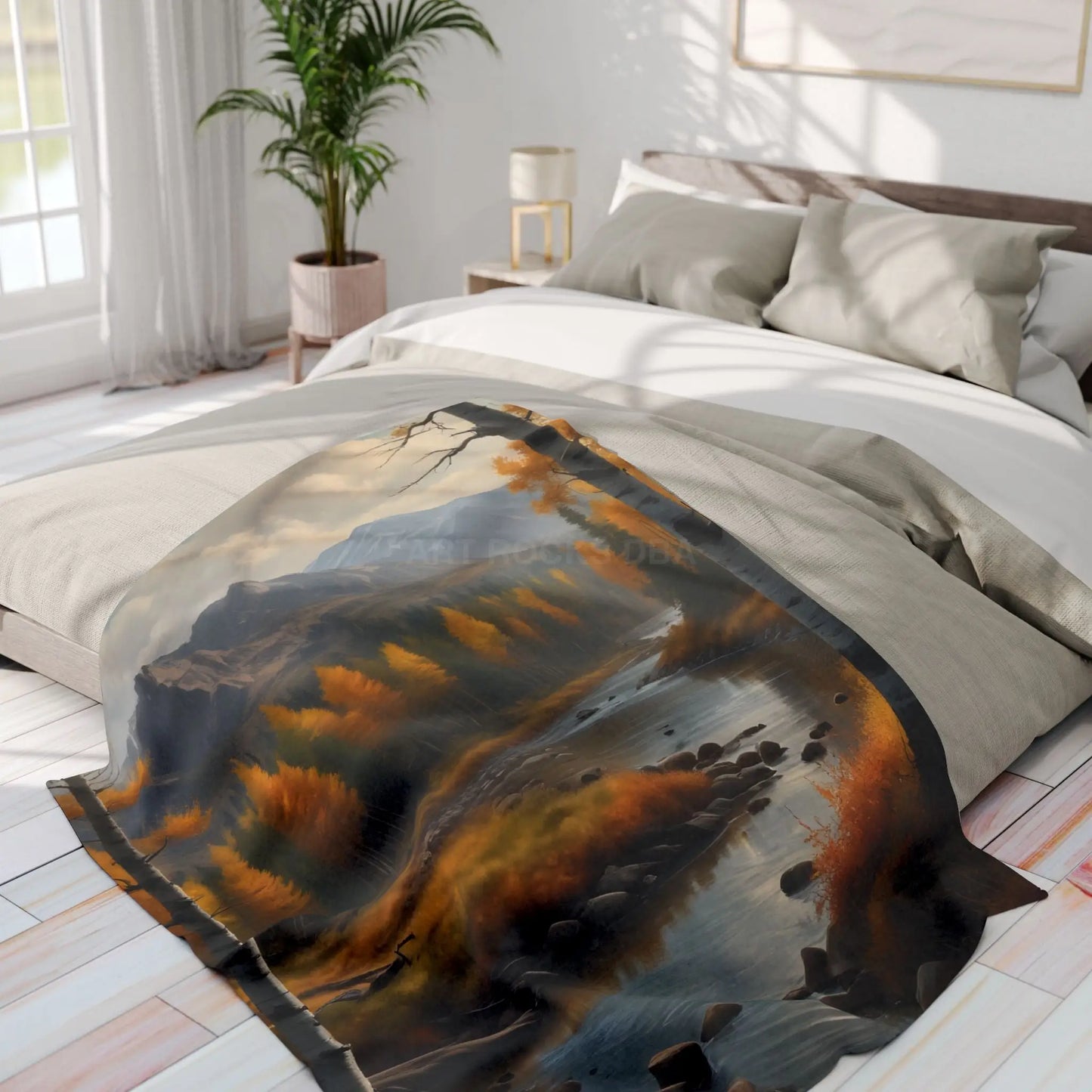 Cozy Golden Autumn Landscape Blanket Warm Fleece Throw for Fall Decor Perfect Gift for Nature Lovers Seasonal Home