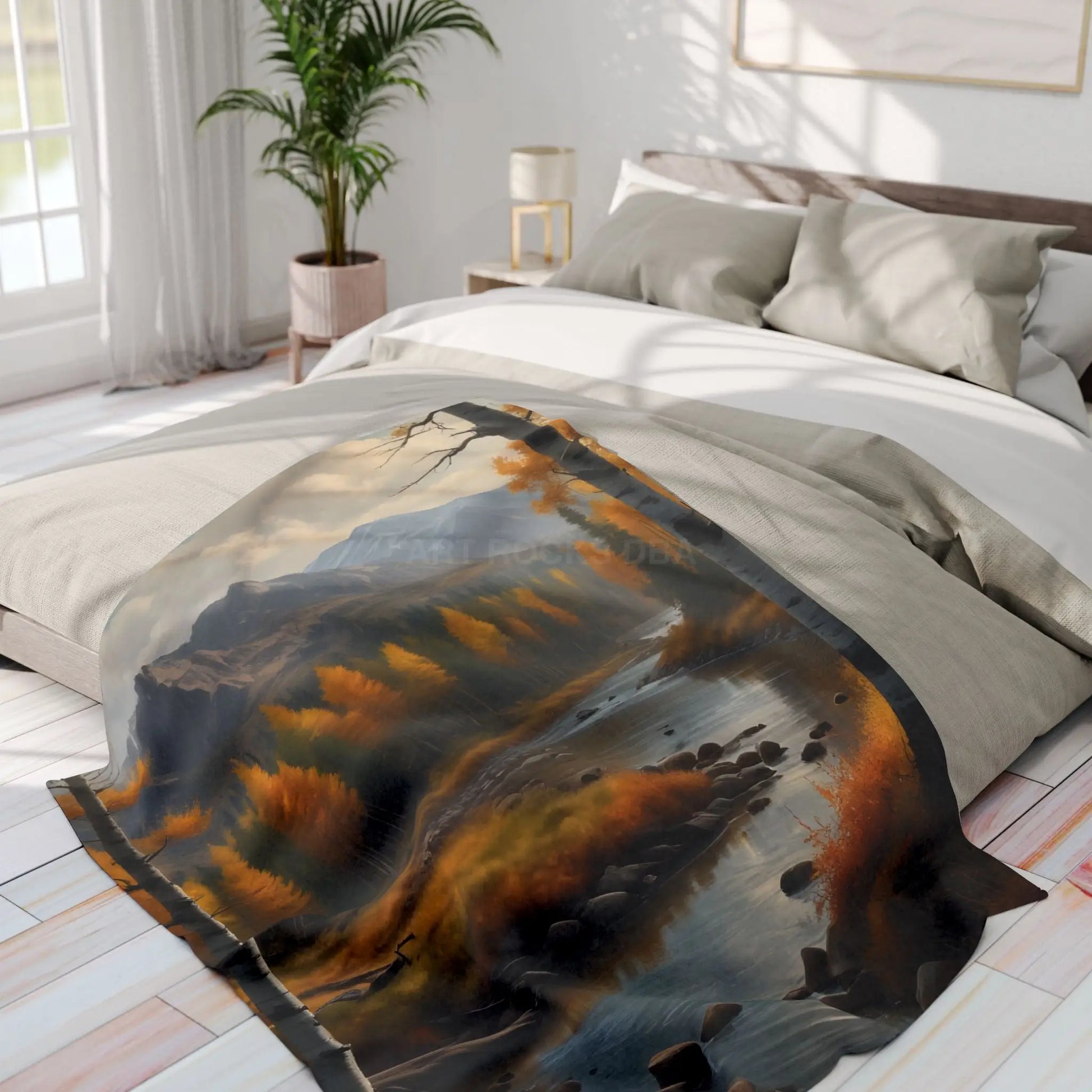 Cozy Golden Autumn Landscape Blanket Warm Fleece Throw for Fall Decor Perfect Gift for Nature Lovers Seasonal Home