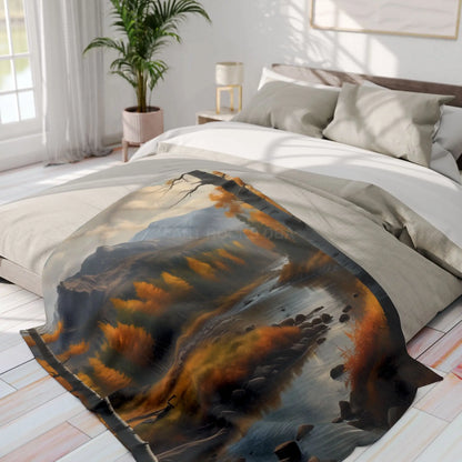 Cozy Golden Autumn Landscape Blanket Warm Fleece Throw for Fall Decor Perfect Gift for Nature Lovers Seasonal Home