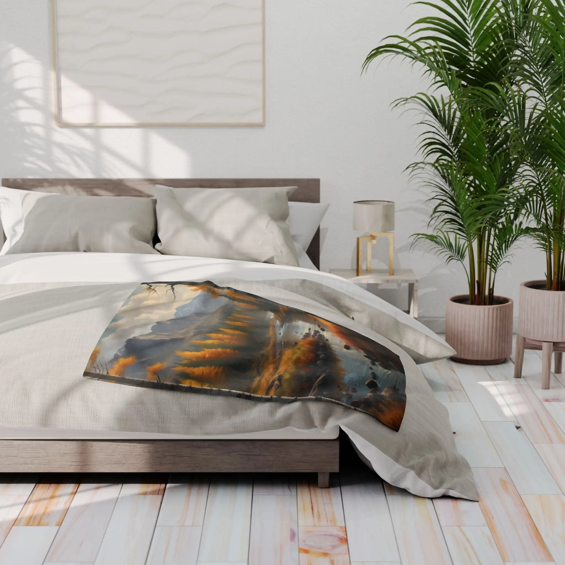 Cozy Golden Autumn Landscape Blanket Warm Fleece Throw for Fall Decor Perfect Gift for Nature Lovers Seasonal Home