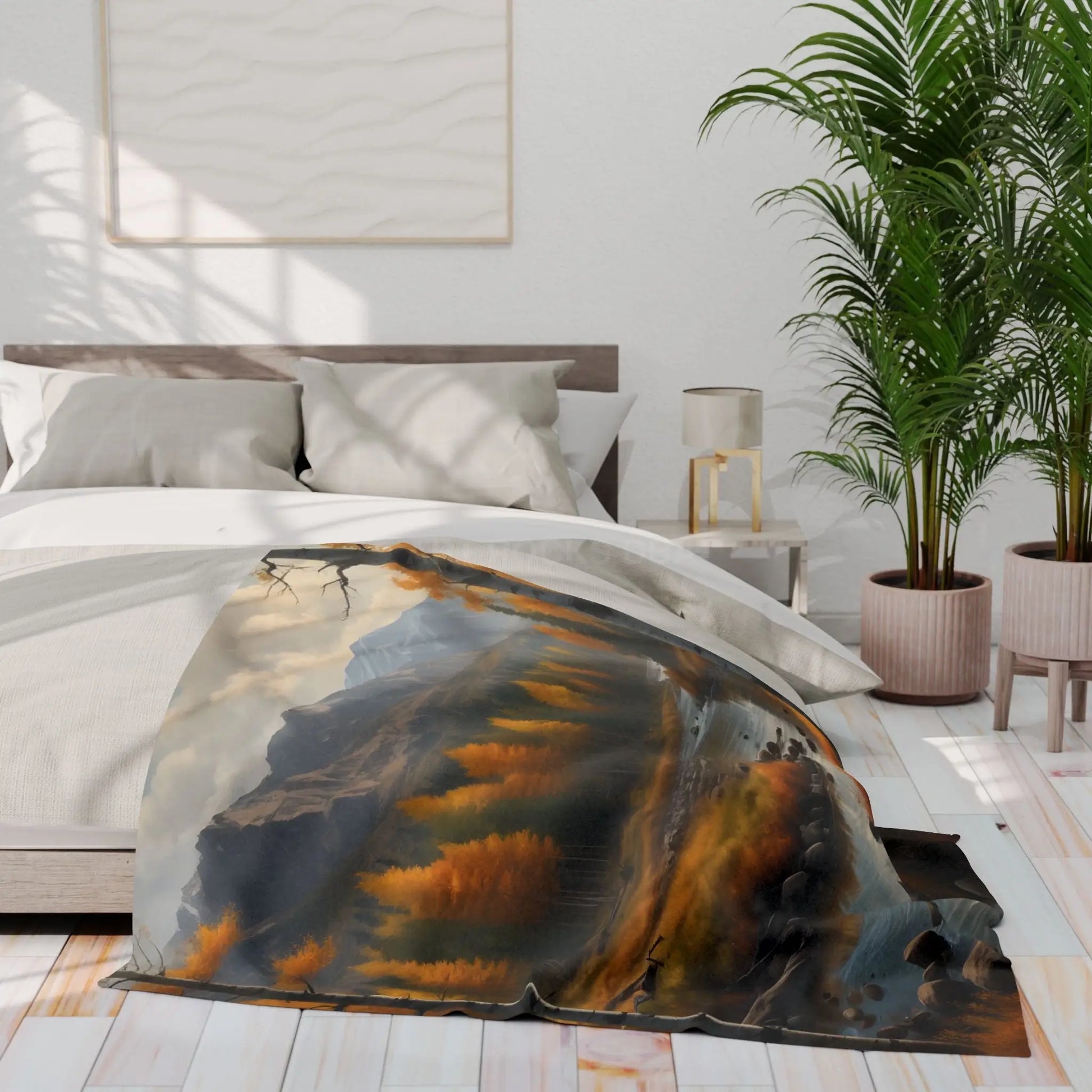 Cozy Golden Autumn Landscape Blanket Warm Fleece Throw for Fall Decor Perfect Gift for Nature Lovers Seasonal Home