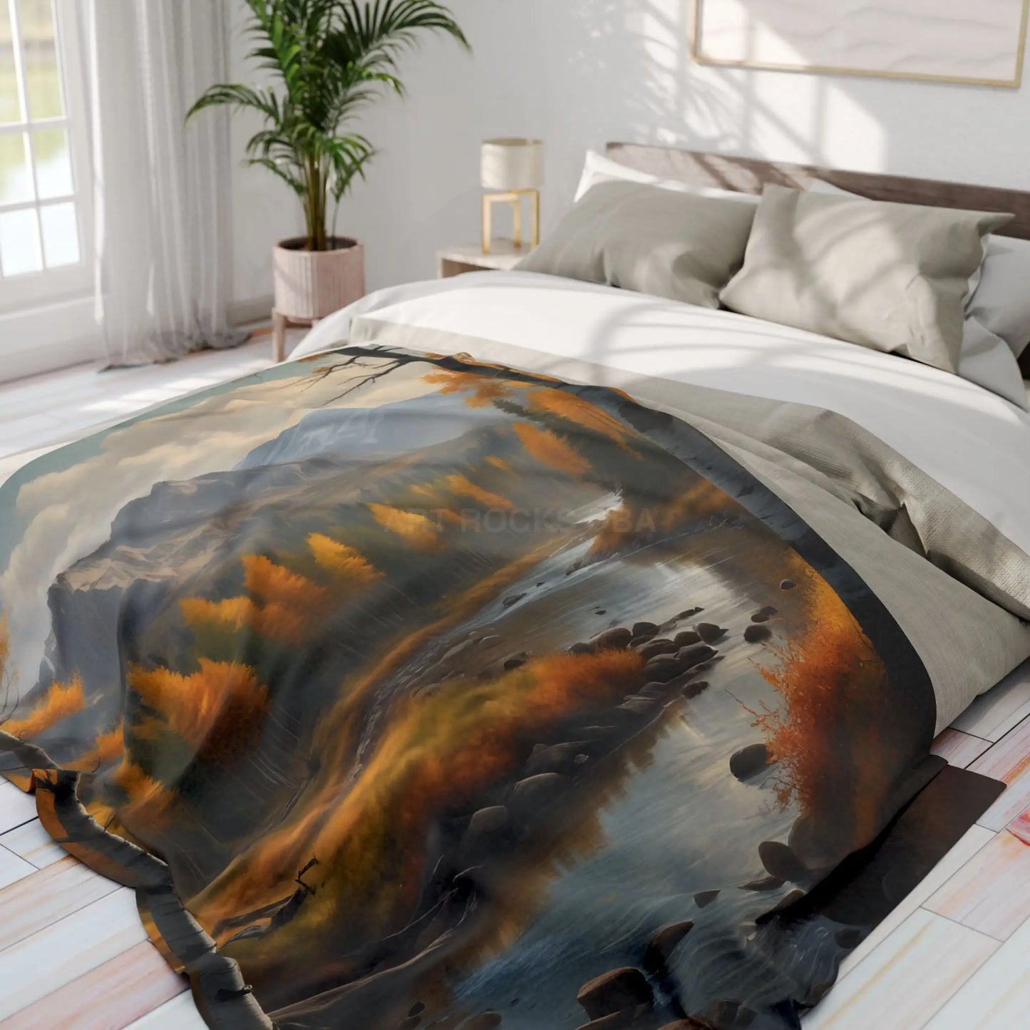 Cozy Golden Autumn Landscape Blanket Warm Fleece Throw for Fall Decor Perfect Gift for Nature Lovers Seasonal Home