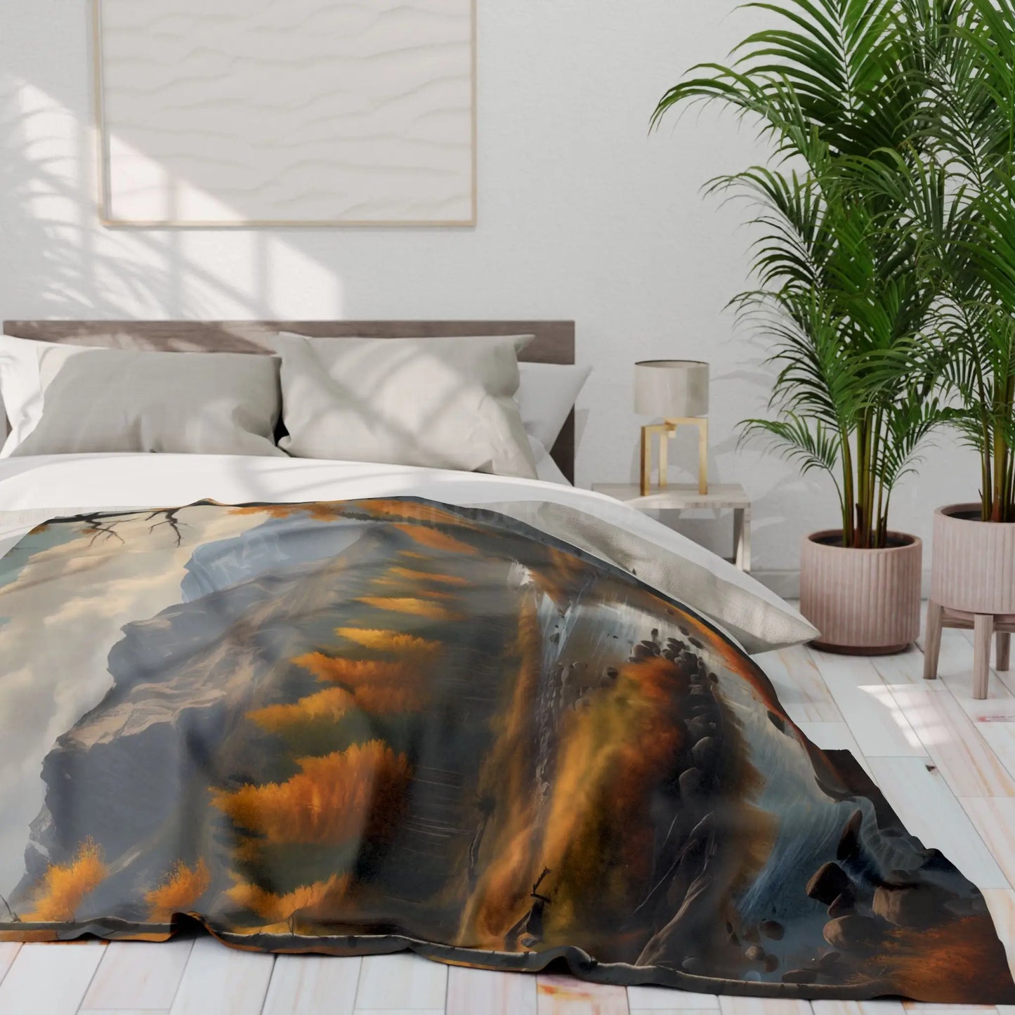 Cozy Golden Autumn Landscape Blanket Warm Fleece Throw for Fall Decor Perfect Gift for Nature Lovers Seasonal Home