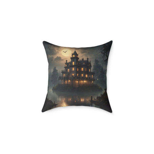 Cozy Haunted House Pillow Halloween Decor Spooky Home Accent Gift for Horror Fans Gothic Cushion Haunted Mansion - 18’’