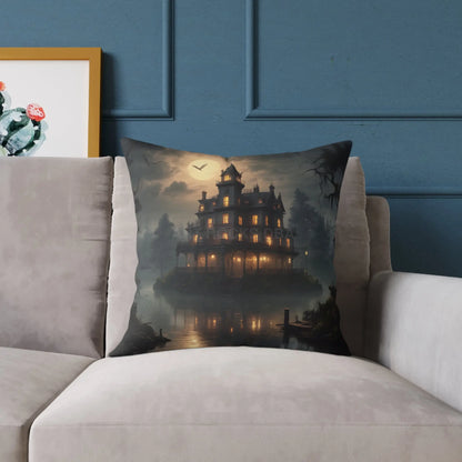 Cozy Haunted House Pillow Halloween Decor Spooky Home Accent Gift for Horror Fans Gothic Cushion Haunted Mansion - Home
