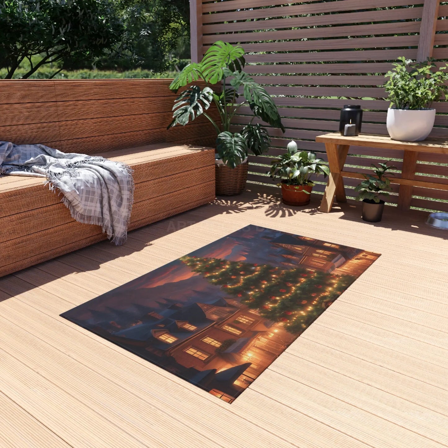 Cozy Holiday Outdoor Rug Christmas Decor Winter Mat Patio Rug Seasonal Welcome Mat Festive Doormat - Home Decor