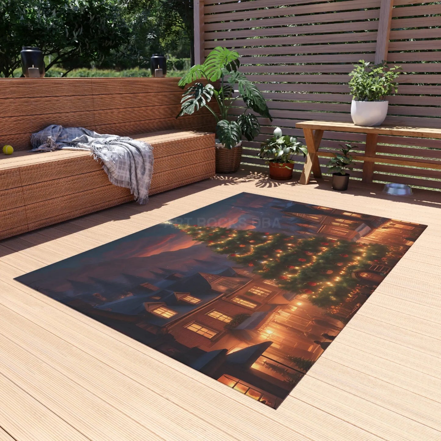 Cozy Holiday Outdoor Rug Christmas Decor Winter Mat Patio Rug Seasonal Welcome Mat Festive Doormat - 60’’ × 84’’ - Home