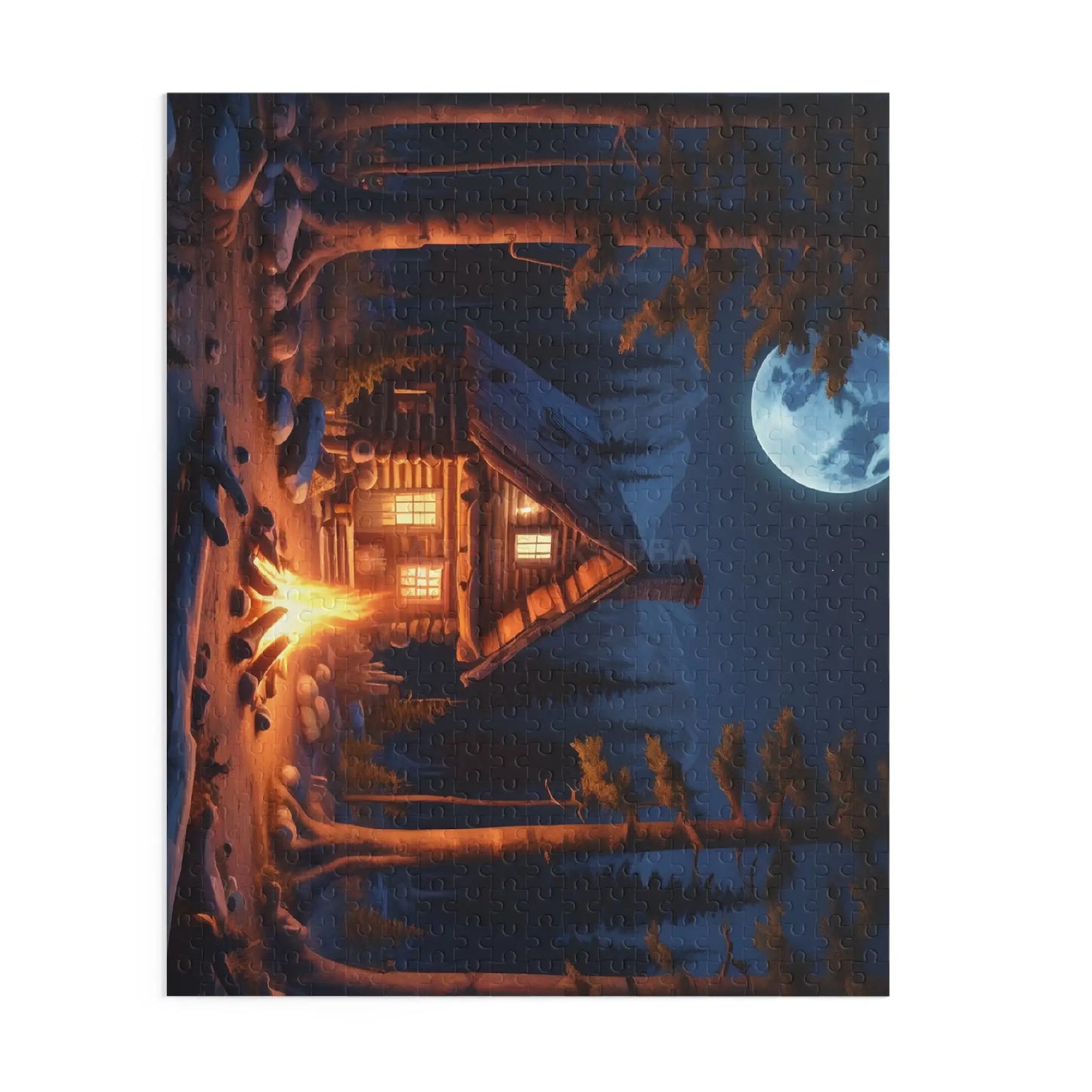 Cozy Moonlit Cabin Campfire Jigsaw Puzzle — 120/252/500-Piece - Puzzle