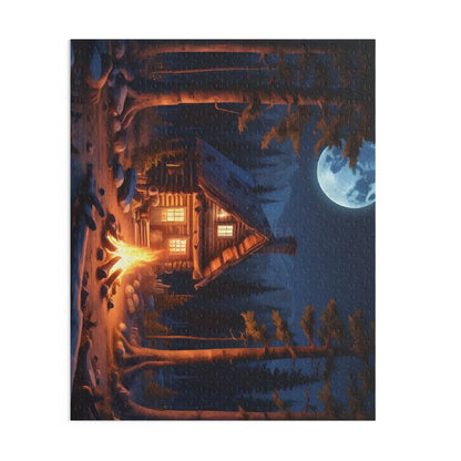 Cozy Moonlit Cabin Campfire Jigsaw Puzzle — 120/252/500-Piece - Puzzle
