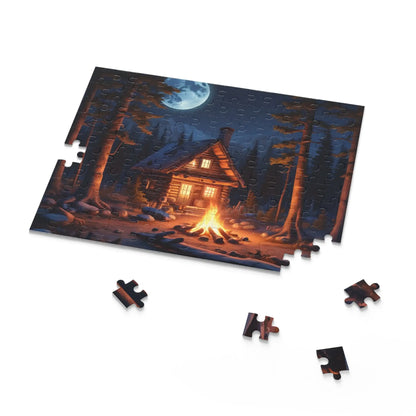 Cozy Moonlit Cabin Campfire Jigsaw Puzzle — 120/252/500-Piece - Puzzle