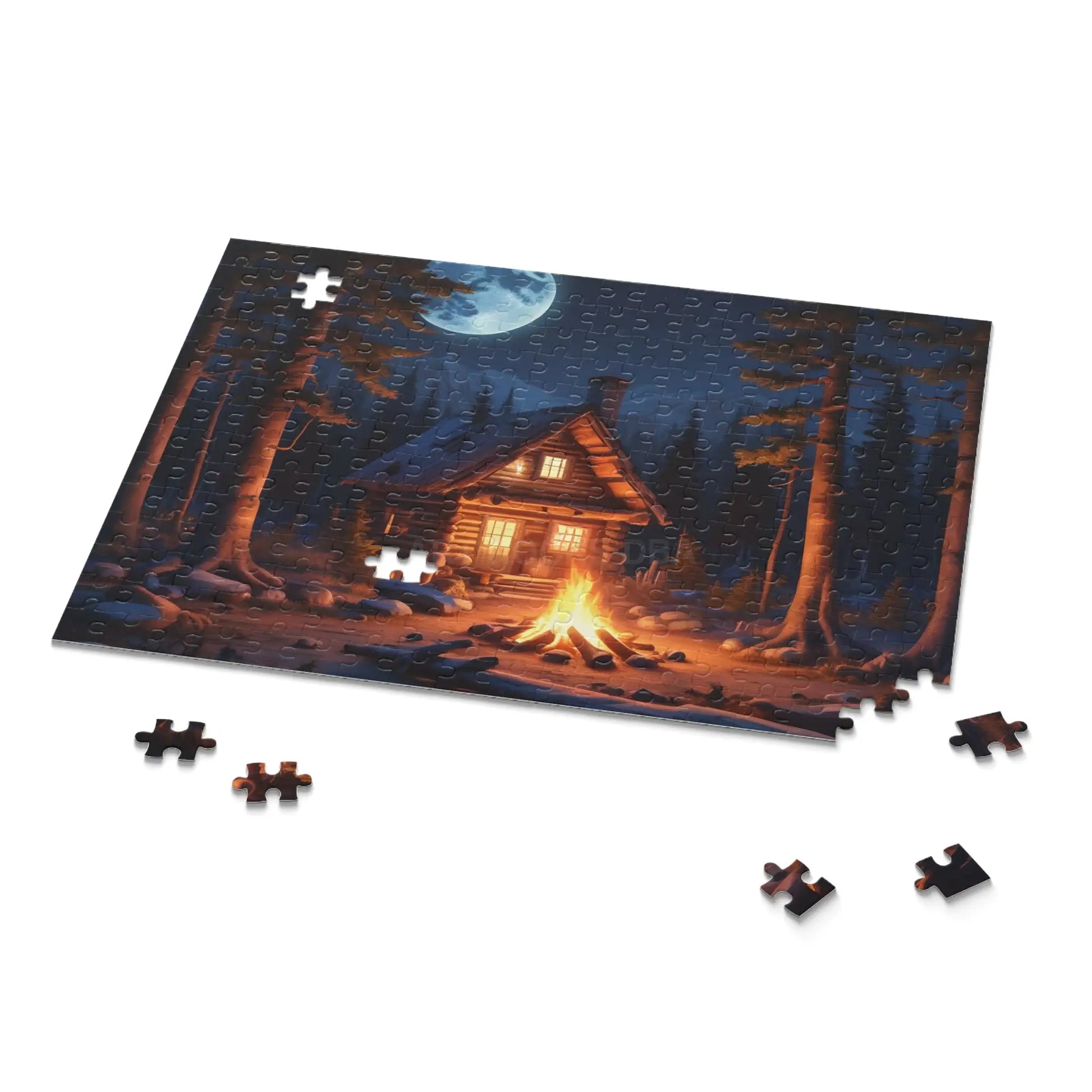 Cozy Moonlit Cabin Campfire Jigsaw Puzzle — 120/252/500-Piece - Puzzle