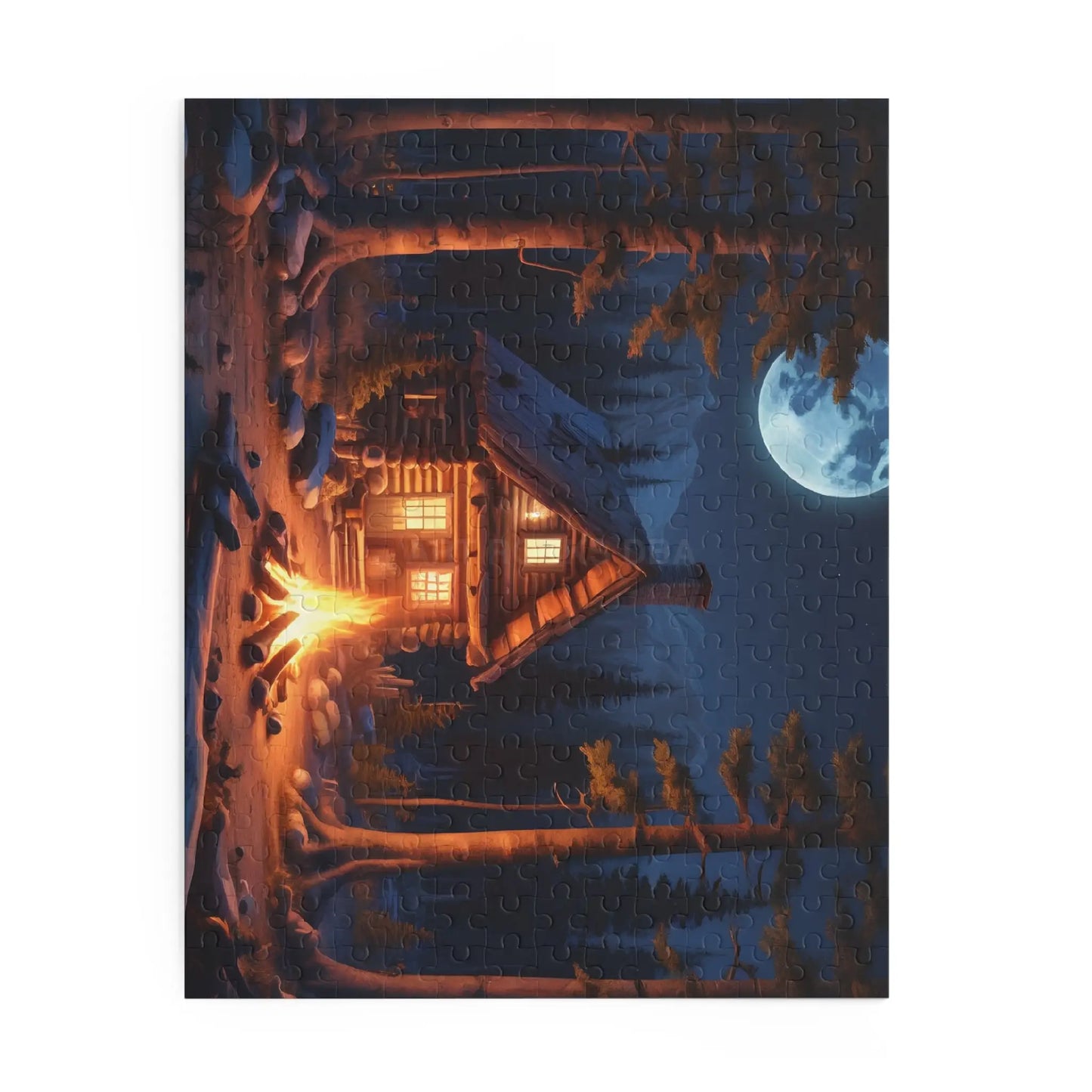 Cozy Moonlit Cabin Campfire Jigsaw Puzzle — 120/252/500-Piece - Puzzle