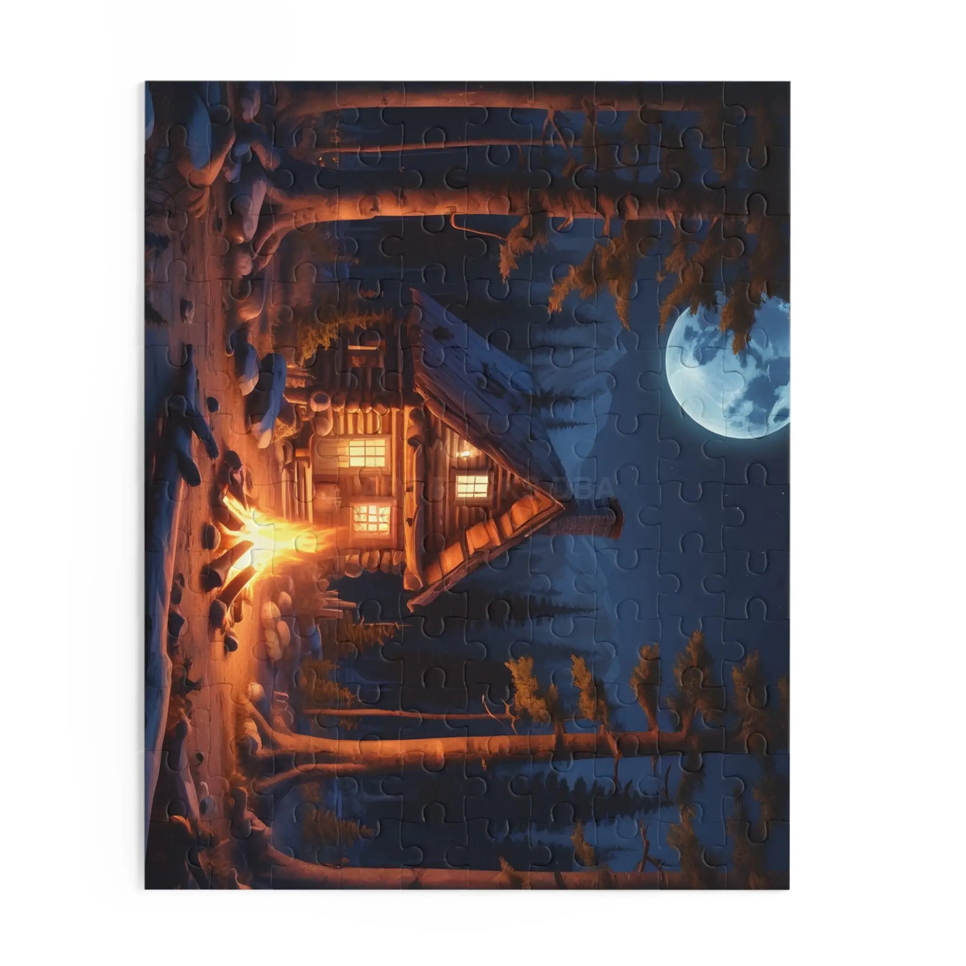 Cozy Moonlit Cabin Campfire Jigsaw Puzzle — 120/252/500-Piece - Puzzle