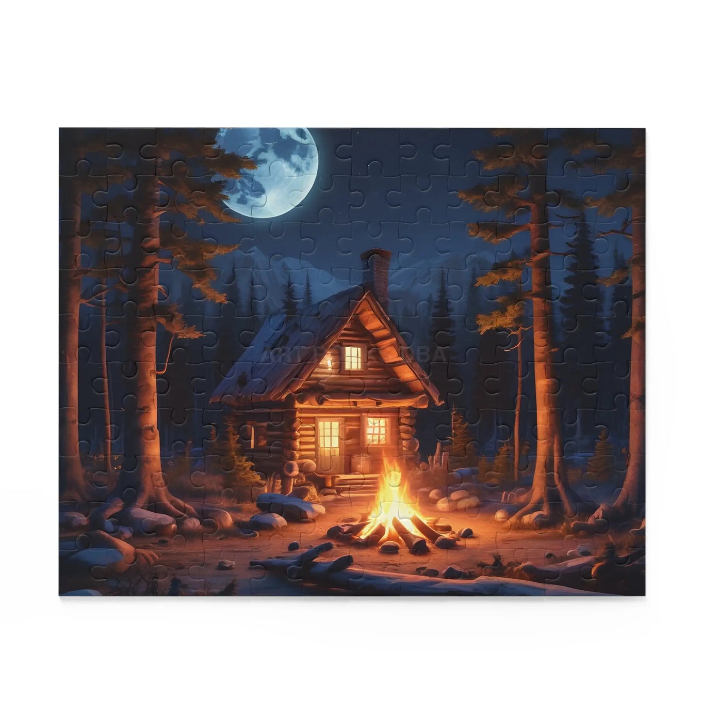 Cozy Moonlit Cabin Campfire Jigsaw Puzzle — 120/252/500-Piece - Puzzle