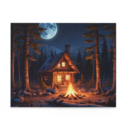 Cozy Moonlit Cabin Campfire Jigsaw Puzzle — 120/252/500-Piece - Puzzle