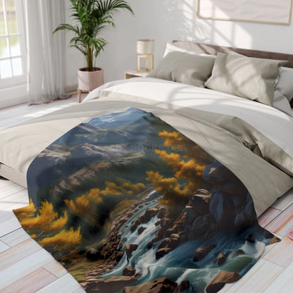 Cozy Mountain Aspen Landscape Fleece Blanket | Nature-Themed Throw | Perfect for Home Decor Gifts Camping and Outdoor