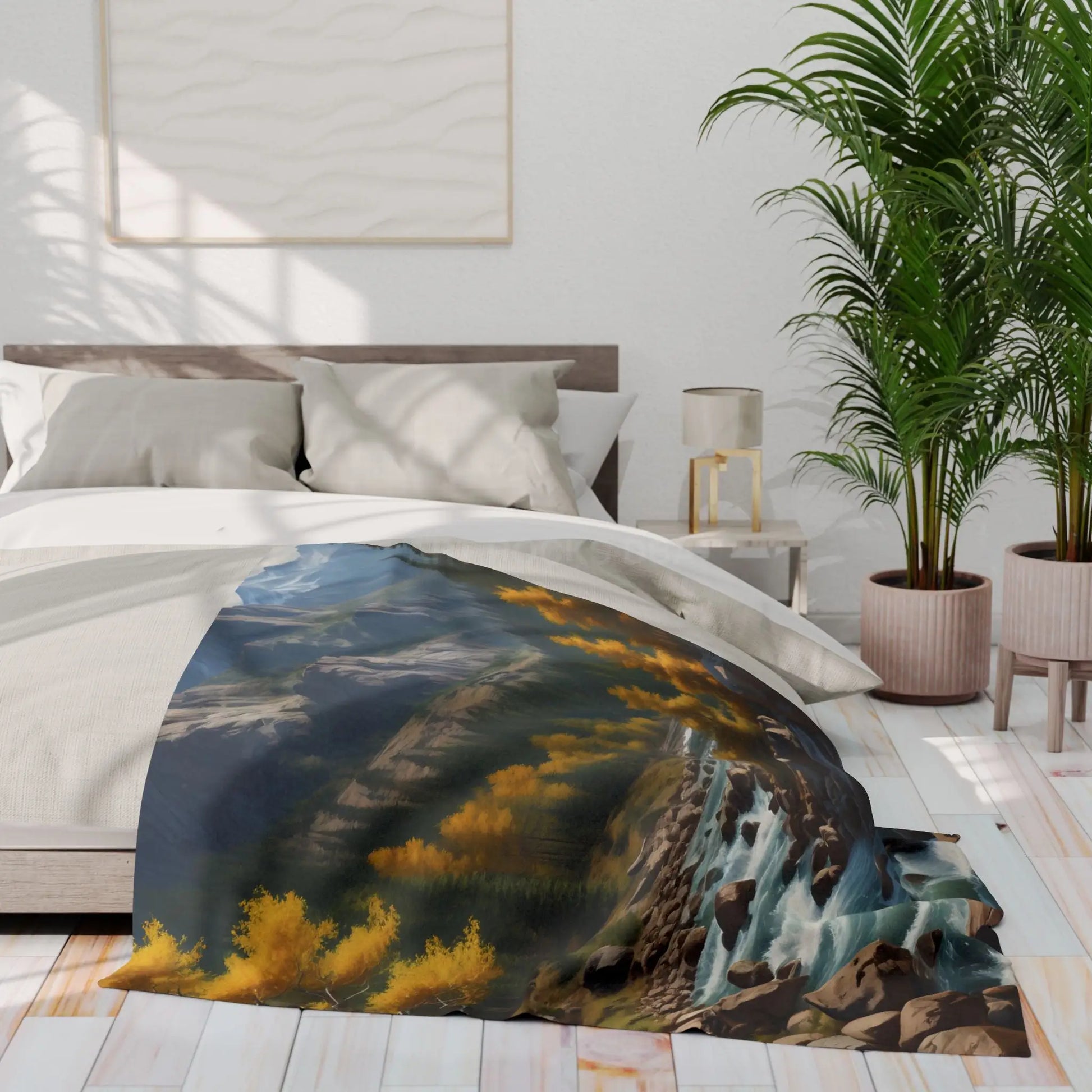 Cozy Mountain Aspen Landscape Fleece Blanket | Nature-Themed Throw | Perfect for Home Decor Gifts Camping and Outdoor