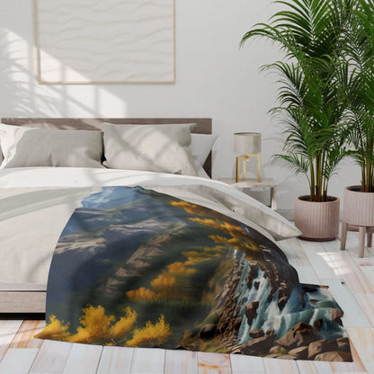 Cozy Mountain Aspen Landscape Fleece Blanket | Nature-Themed Throw | Perfect for Home Decor Gifts Camping and Outdoor