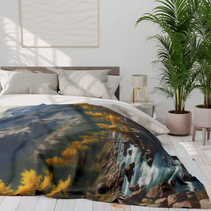 Cozy Mountain Aspen Landscape Fleece Blanket | Nature-Themed Throw | Perfect for Home Decor Gifts Camping and Outdoor